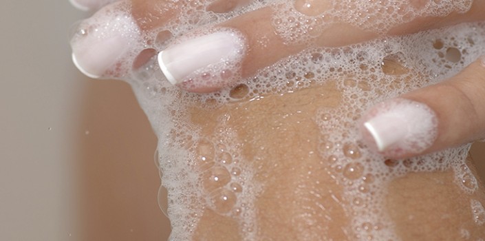 A close-up of soap or body wash on skin the was dry
